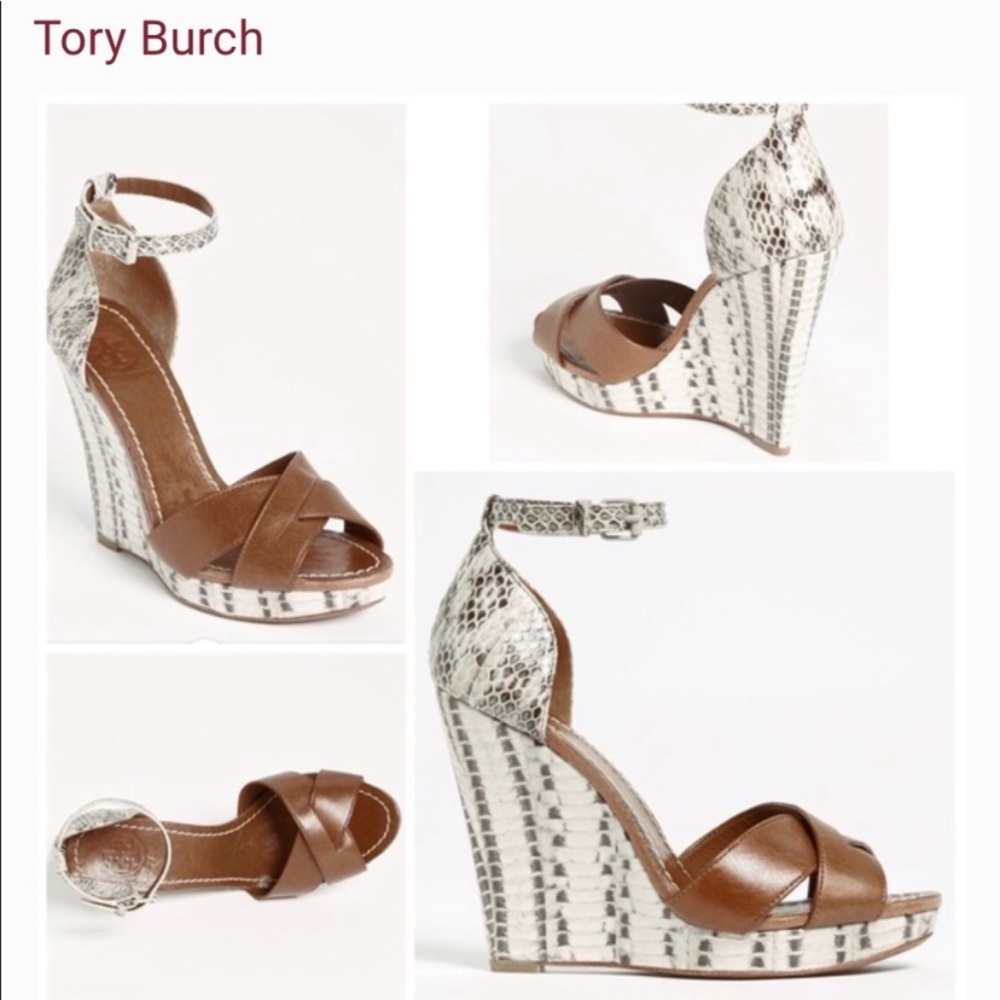 Tory Burch Livia Snakeskin Wedge Sandal